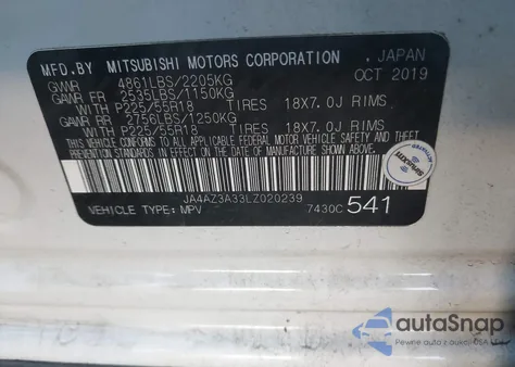 2020 Mitsubishi Outlander Sel 2.4 S-Awc from USA, damaged, VIN JA4AZ3A33LZ020239